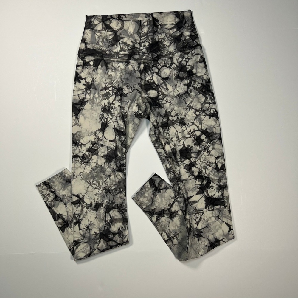 Lululemon Wunder Under Leggings Women 6 Black White Tie Dye High Rise Luxtreme